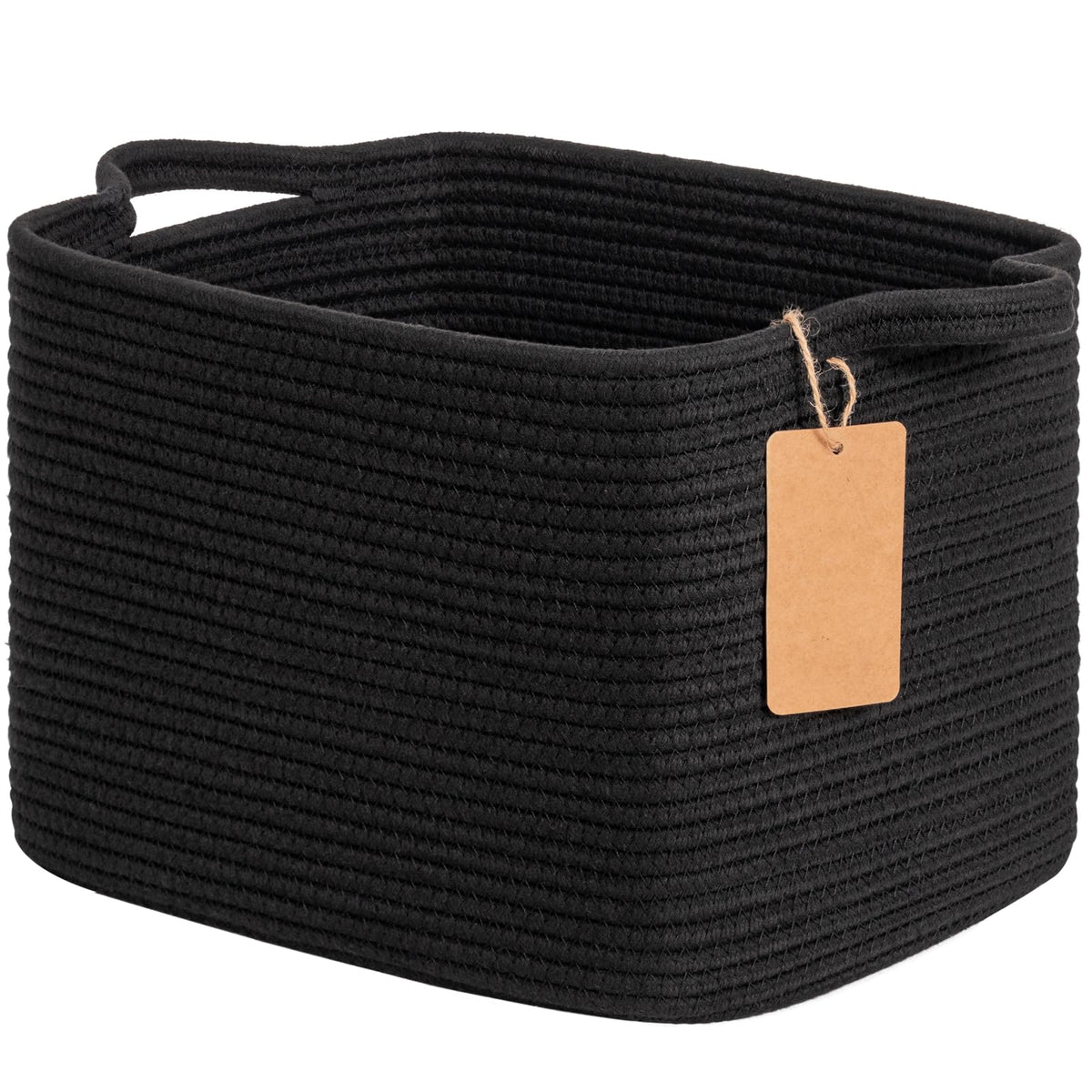 Goodpick Woven Rope Storage Basket for Shelves, Rectangle, Black