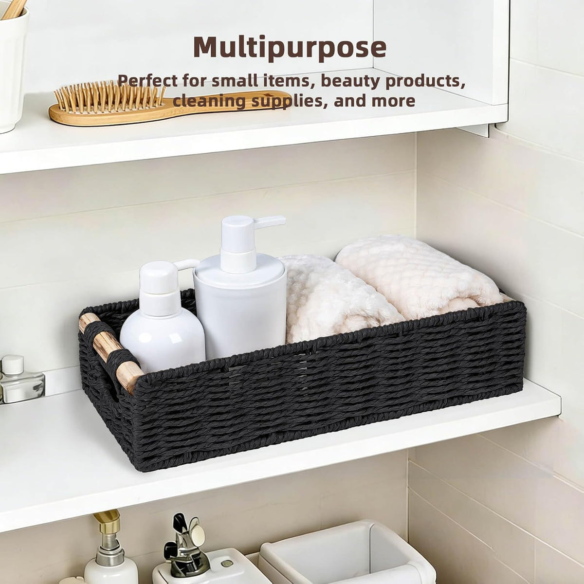 CubesLand Back of Toilet Storage Basket for Organizing W/Cut Out Handle
