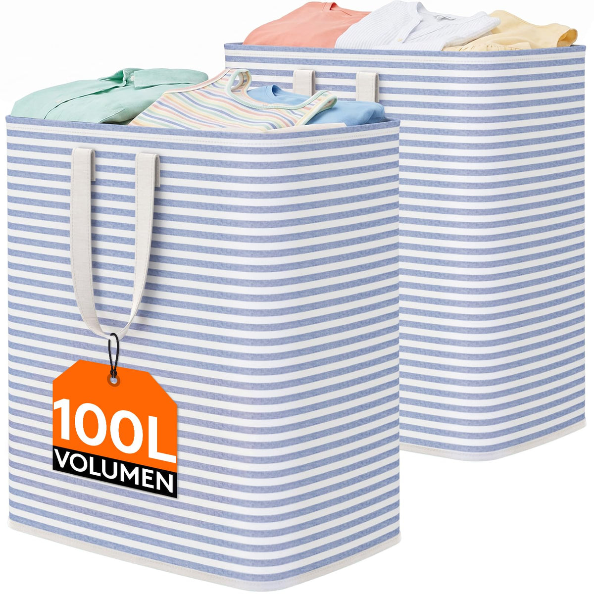 Lifewit 80L Large Laundry Baskets, Laundry Hampers Bags, 2 Pack, Grey