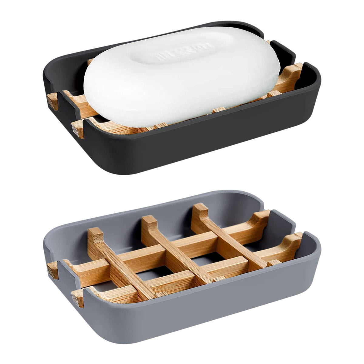 Aoheuo Modern Bamboo Fiber soap Holder and soap Dish Combination (Removable),5.12 Long by 3 Wide, 0.98 inches high, Used in Kitchens, bathrooms, and bar Sinks (White(2 Pack))