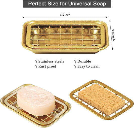 SheeChung Soap Dish for Bathroom Kitchen, Stainless Steel Soap Holder Tray
