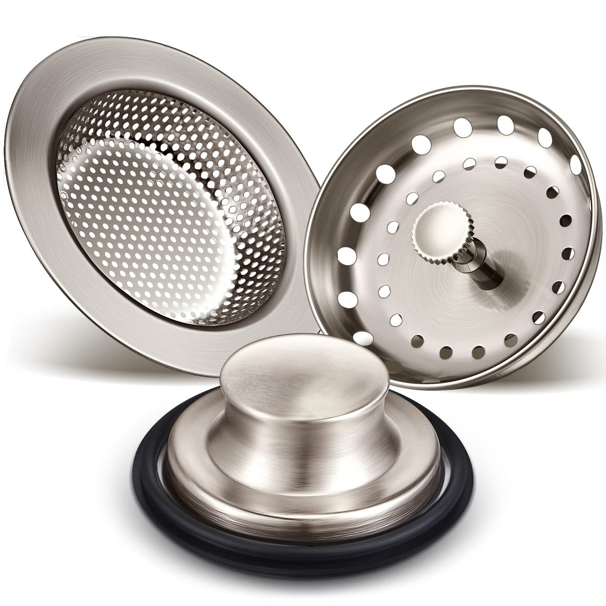 Mudder 3 Pcs Sink Plug Stopper Disposal Drain Strainer,Silver