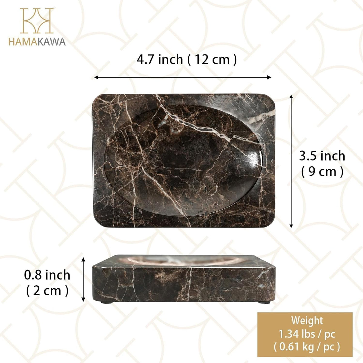 Natural Marble Soap Dish, Rectangle Emperador Dark Jewelry Dish