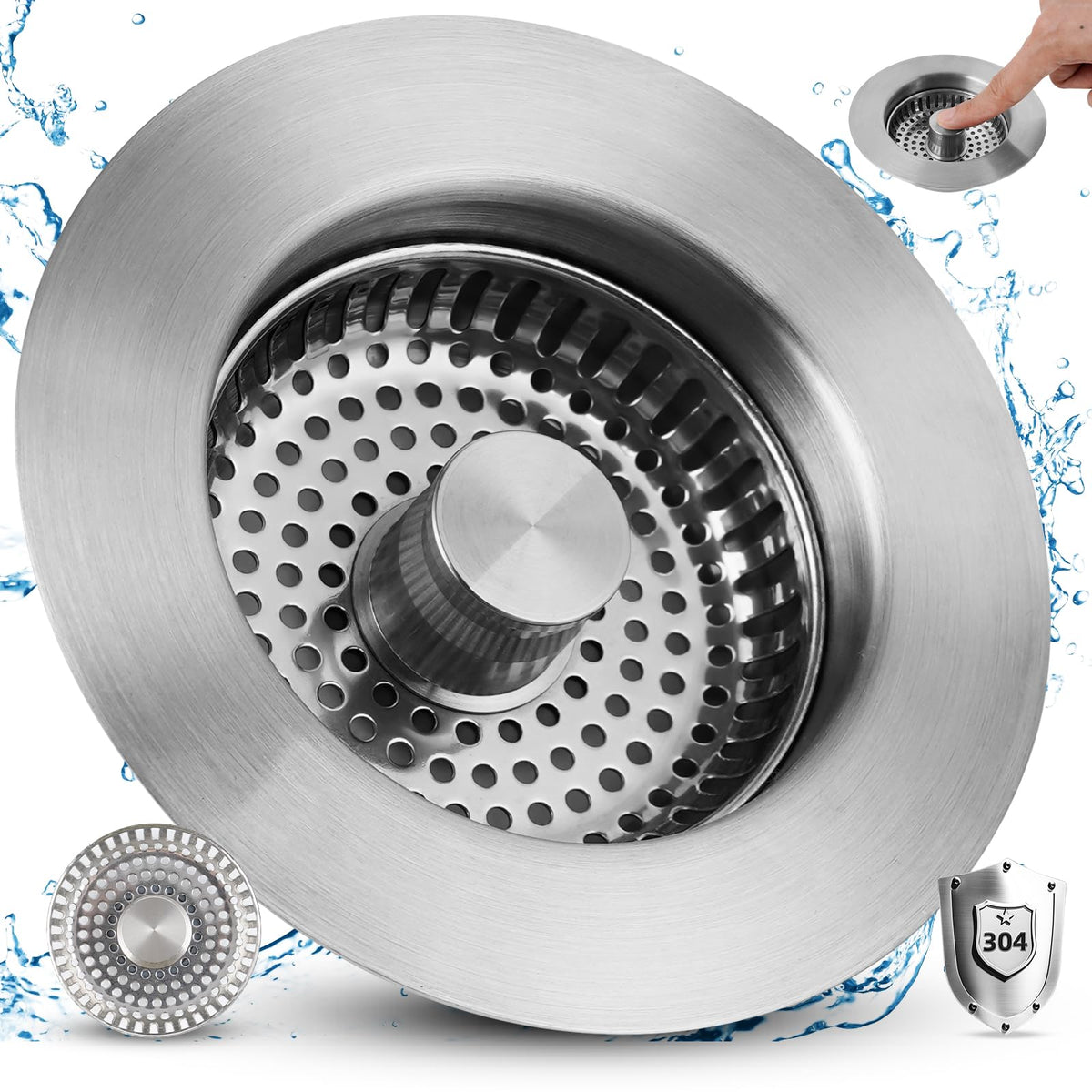 Universal 3 in 1 Kitchen Sink Drain Strainer Stopper Combo, Matte Black
