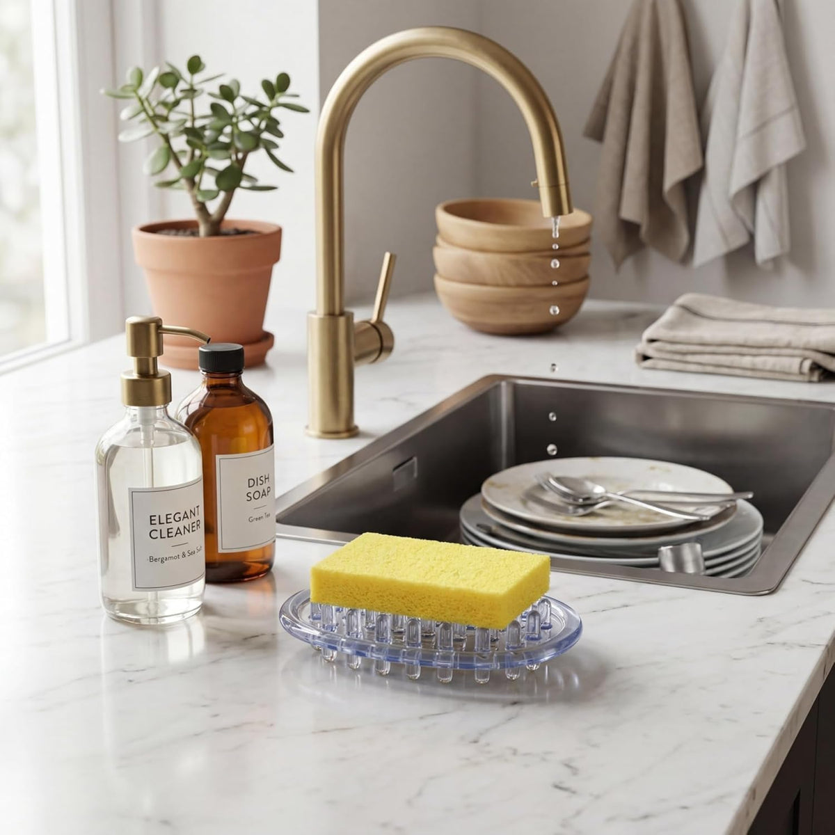 6 Pcs Soap Dish with Holes for Kitchen Bathroom, Clear