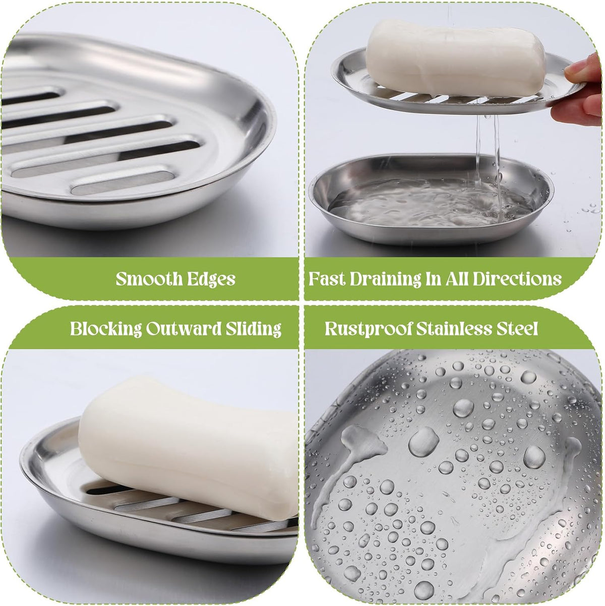 4-Pack Stainless Steel Soap Dish for Shower & Kitchen Sink – Heavy Duty 304 Metal Soap Holder with Drainage, Anti-Rust Brushed Finish, 5x4x0.8 Inch Soaps Bar Tray for Bathroom or Countertop