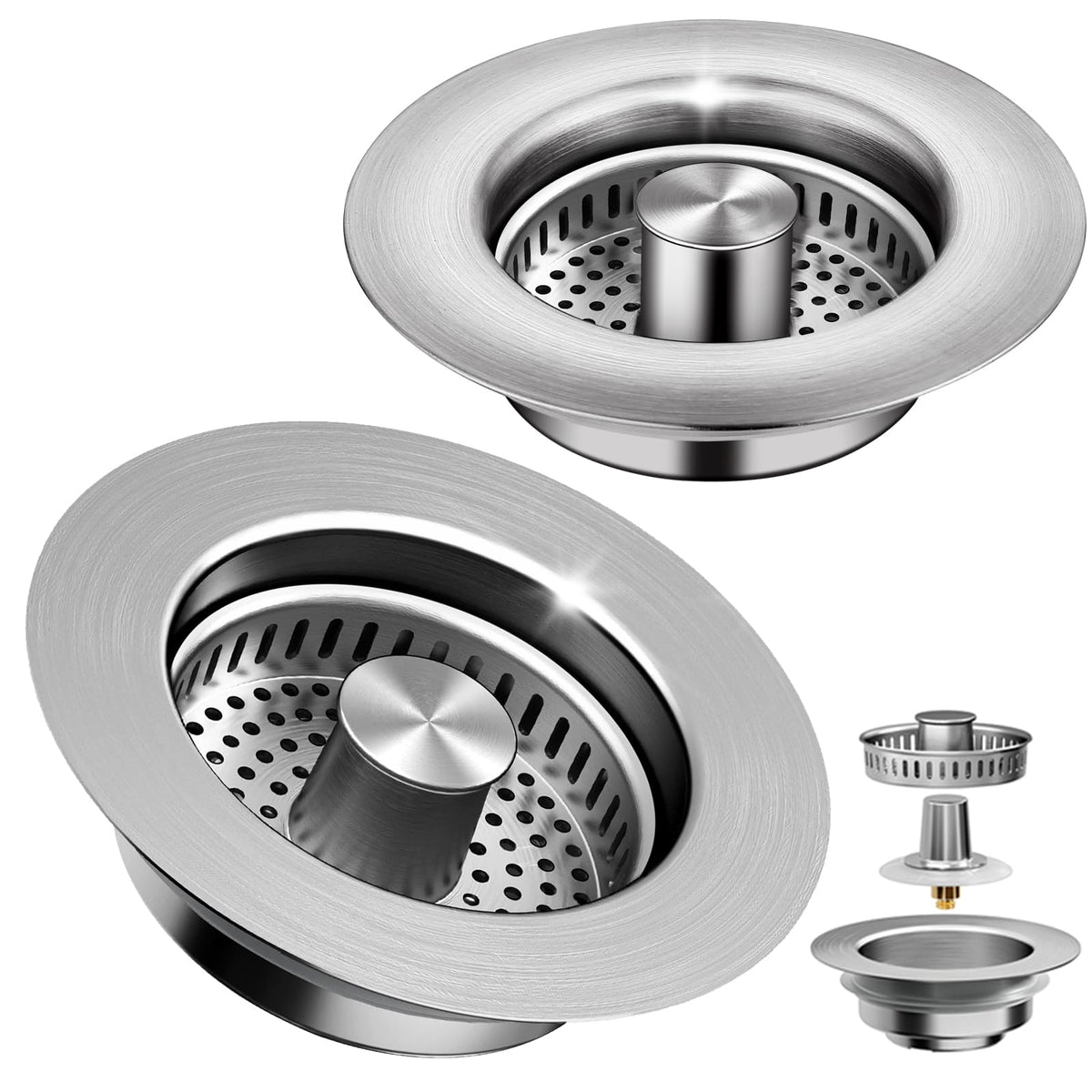 3-in-1 Kitchen Sink Drain Strainer - Pop Up Sink Stopper, Stainless Steel Sink Drain Strainer, Kitchen Sink Stopper & Drain Plug with Anti-Clogging Basket,Sink Strainer Fits US Standard 3-1/2'' Drains