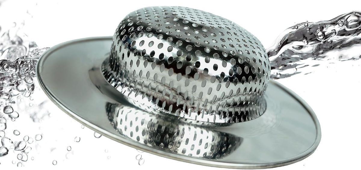RSVP International Endurance® Stainless Steel Large Sink Strainer, 4.5" | Traps Food Scraps | Polished Finish with Precision Pierced Holes | Dishwasher Safe