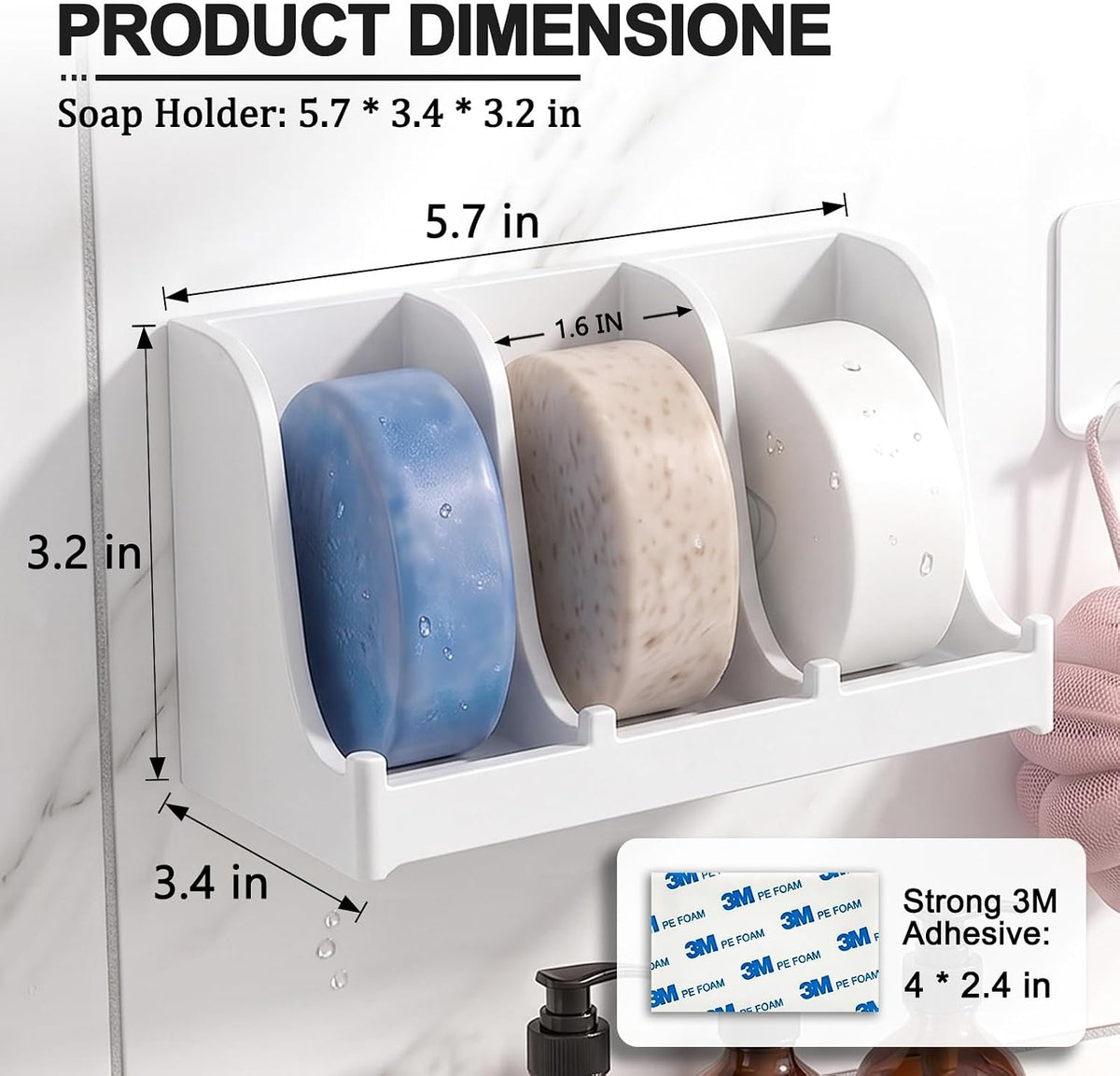 3-Compartment Shower Soap Holder & Organizer for Multiple Bars