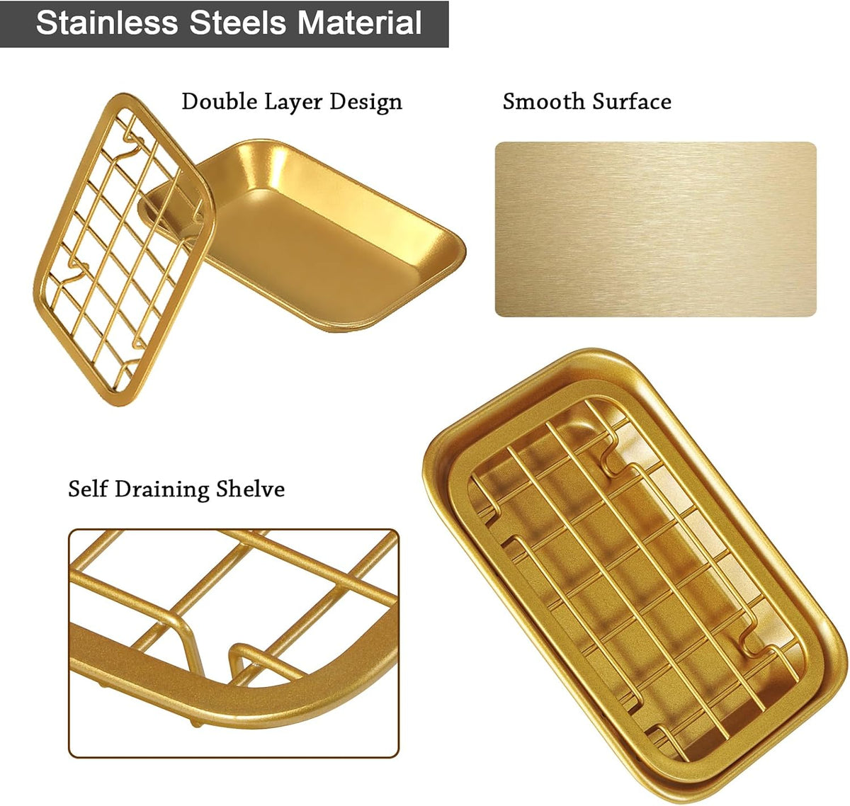 SheeChung Soap Dish for Bathroom Kitchen, Stainless Steel Soap Holder Tray