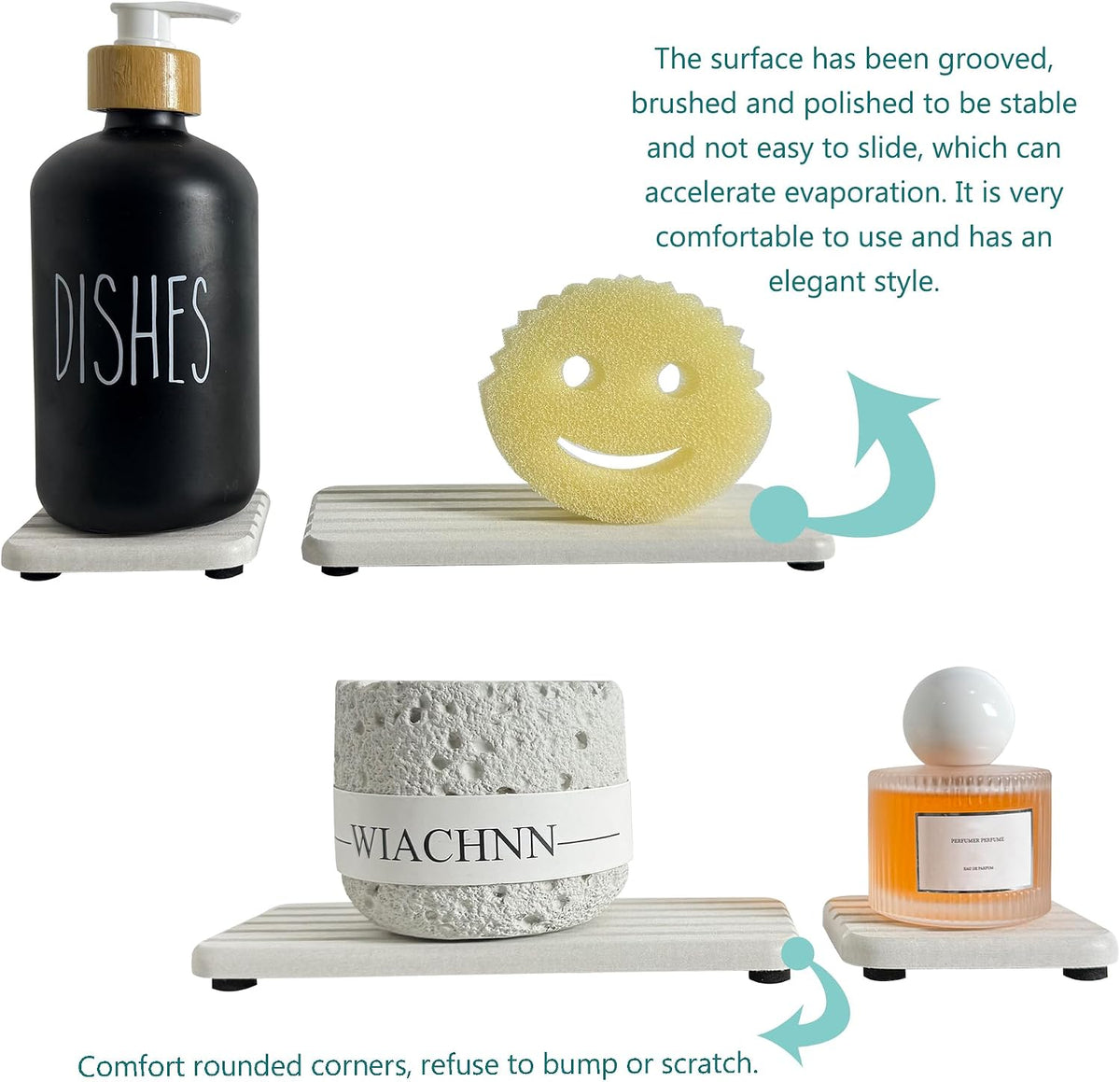 NiuYichee Set of 4 Water Absorbent Diatomite Coasters, Dish Soap Stone Tray