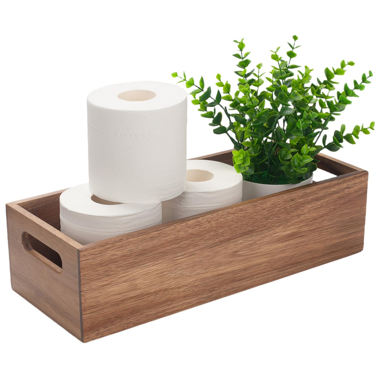 Toilet Tank Basket, Toilet Paper Basket for Back of Toilet Tank Top, Acacia Wood Bathroom Storage Basket for Organizing and Decor (15 x 6 x 4 inch)