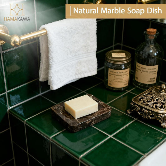 Natural Marble Soap Dish, Rectangle Emperador Dark Jewelry Dish