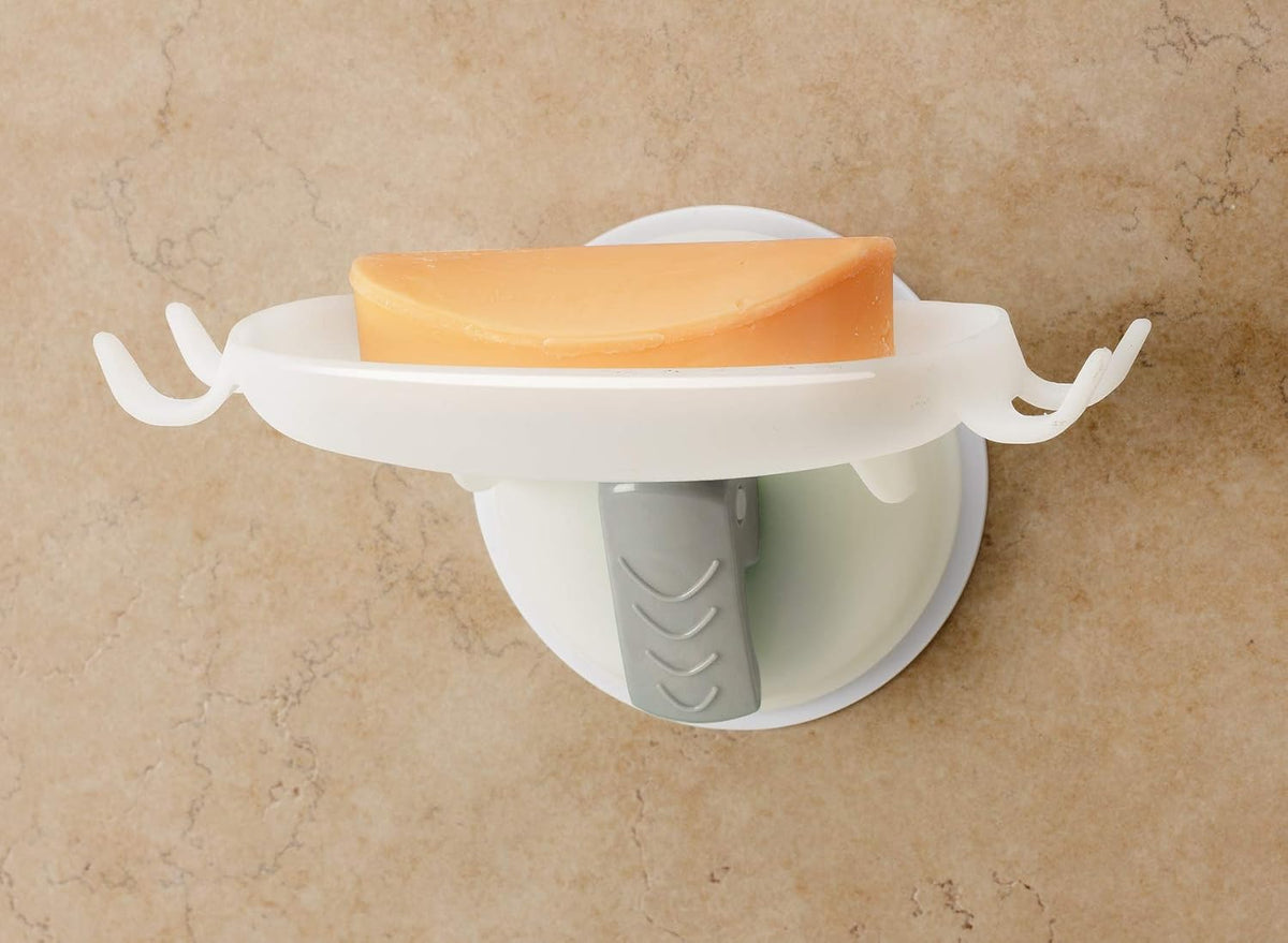 Mommy's Helper Safe-er-Grip Soap Dish with Razor Hooks, White Plastic