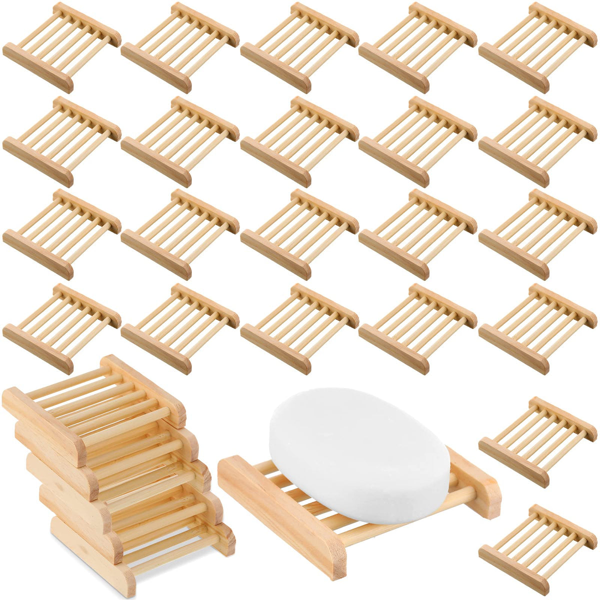 Amyhill 100 Pcs Bamboo Soap Dish Bulk Soap Holder Draining,Wooden Color