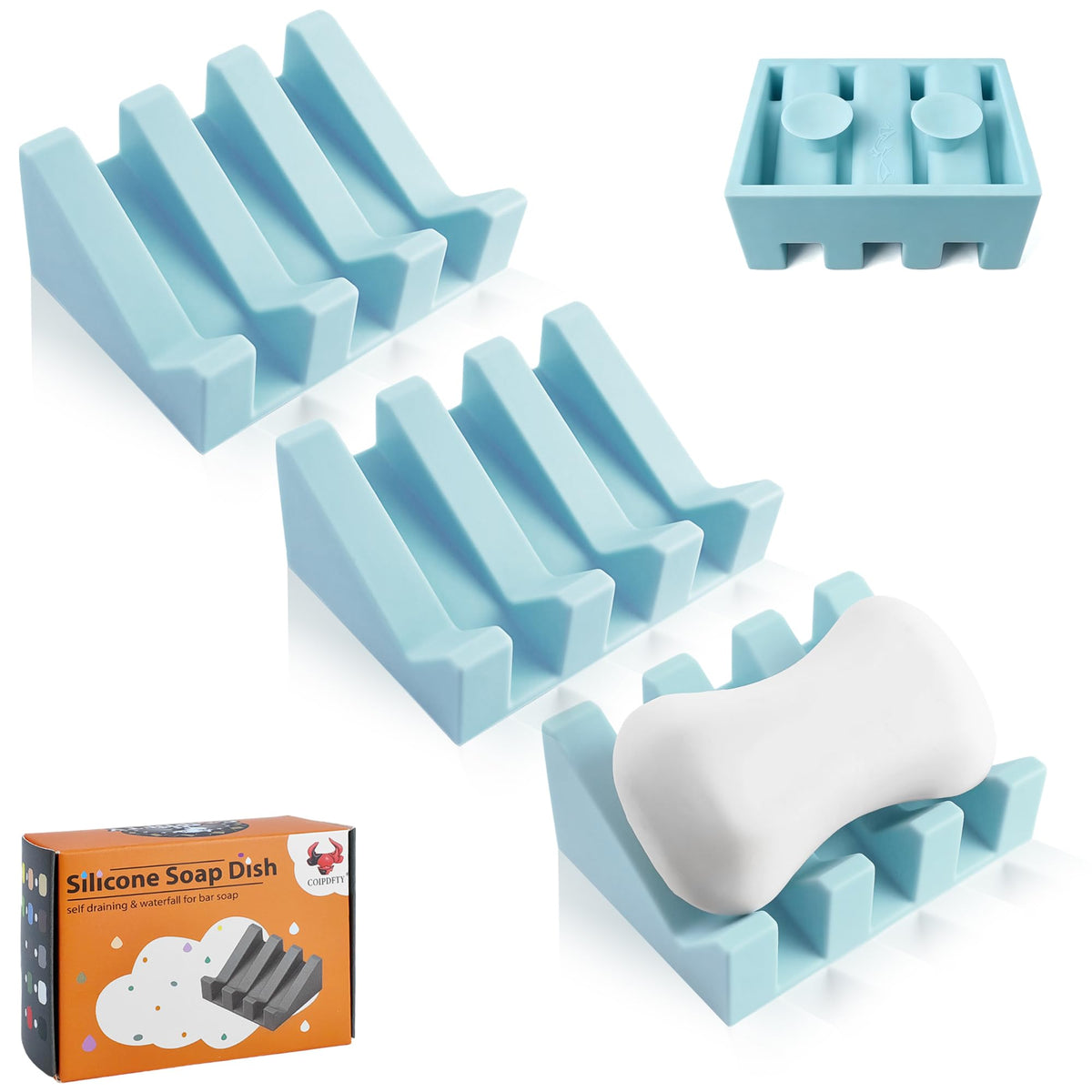 Soap Dish Holder for Shower with Suction Cup, Silicone Soap Holder & Saver Self-Draining Bar Soap Dish Keeps Soap Dry for Bathroom, Kitchen, Bathtub, Extends Soap Life (LightGrey-1Pack)