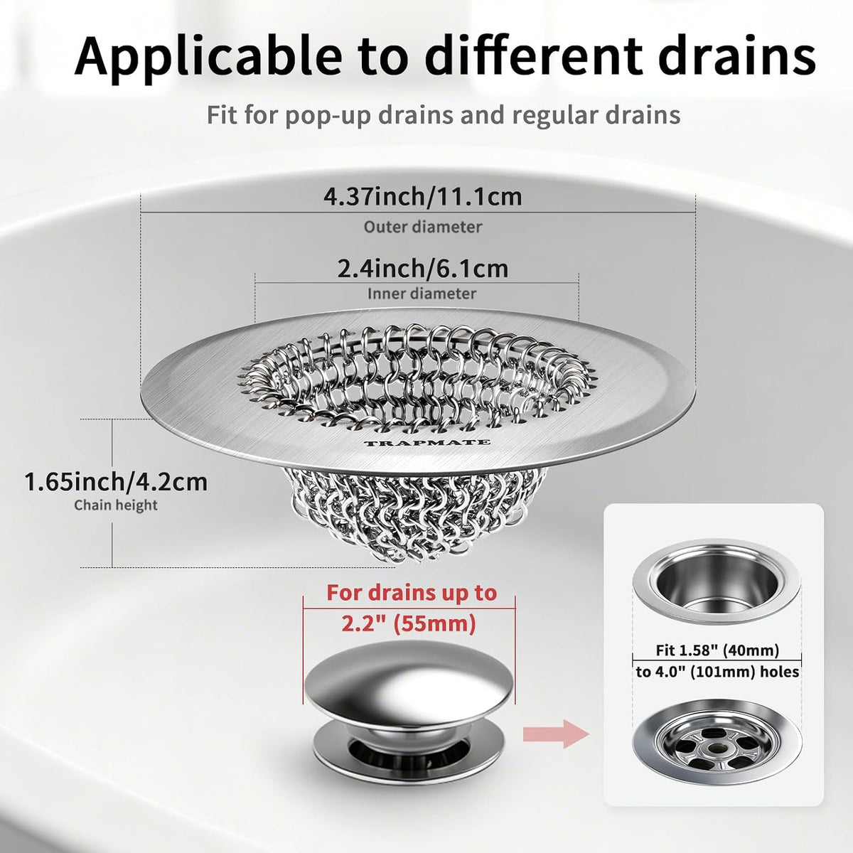 TRAPMATE Shower Drain Hair Catcher, Easy Flip Clean Bathtub Drain Protector