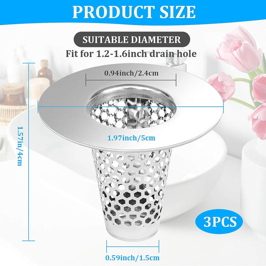 Dayker 3PCS Bathroom Sink Drain Strainers, Stainless Steel Hair Catcher