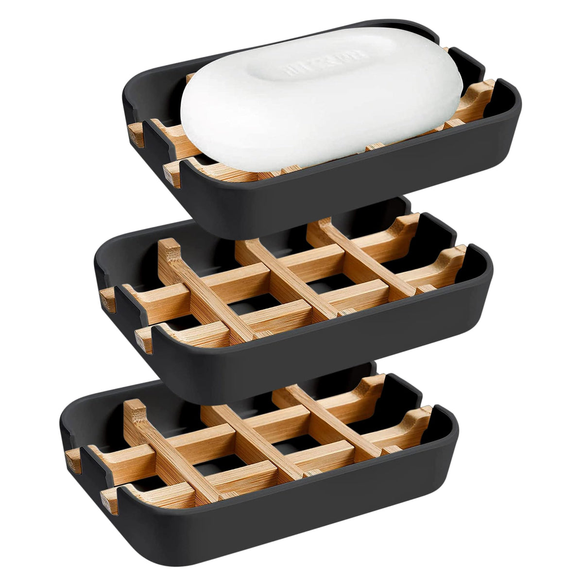 Aoheuo Modern Bamboo Fiber soap Holder and soap Dish Combination (Removable),5.12 Long by 3 Wide, 0.98 inches high, Used in Kitchens, bathrooms, and bar Sinks (White(2 Pack))