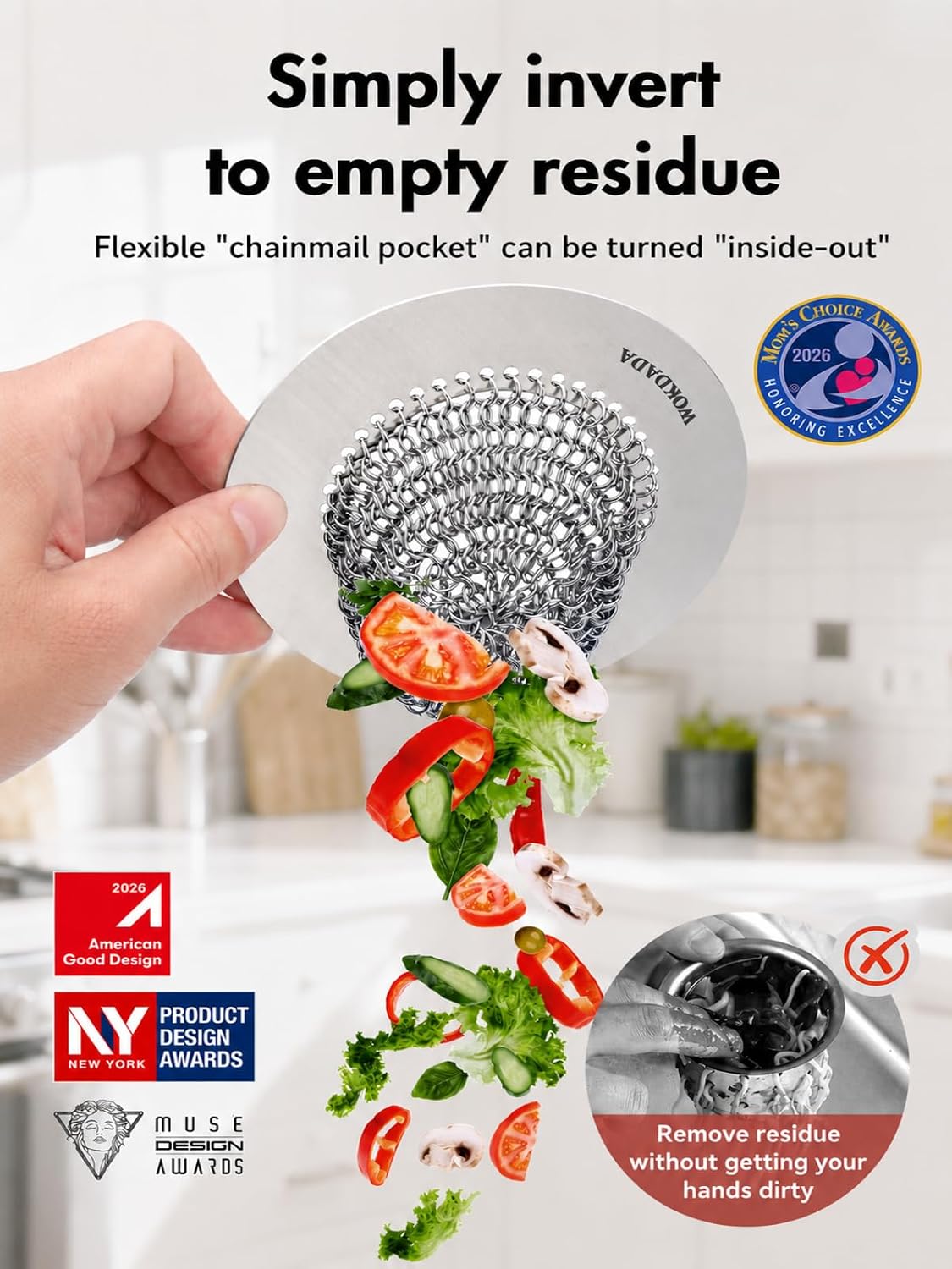 WOKDADA Reversible Kitchen Sink Drain Strainer, Anti-Clog Flat Edge Design