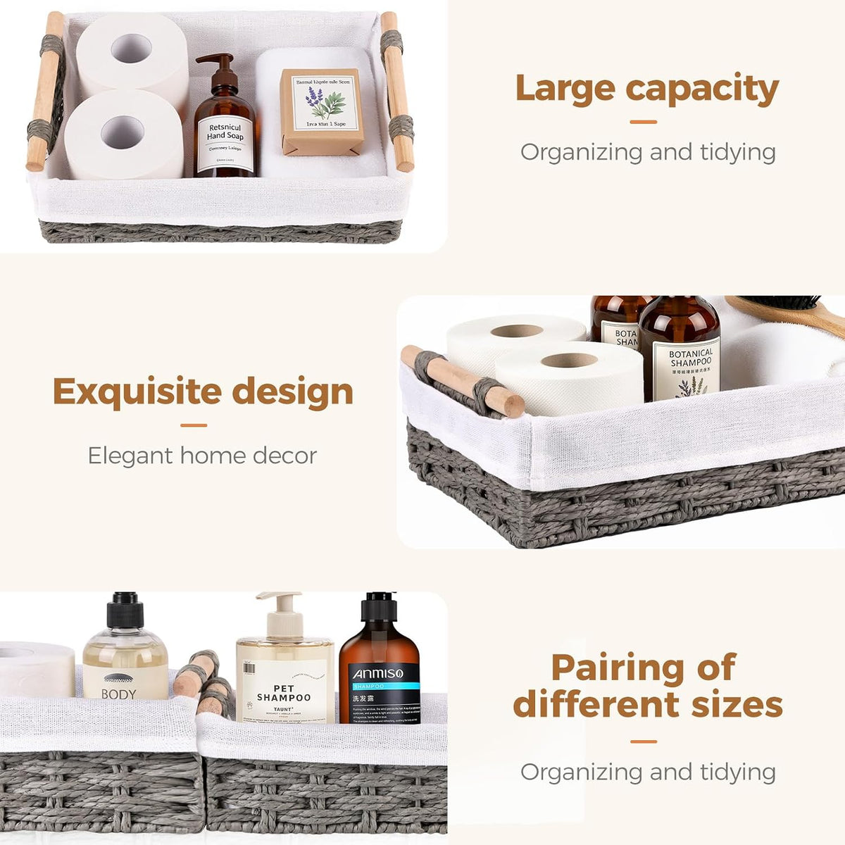 HomeHacks 2 Pack Storage Basket Toilet Paper Rope Baskets for Organizing