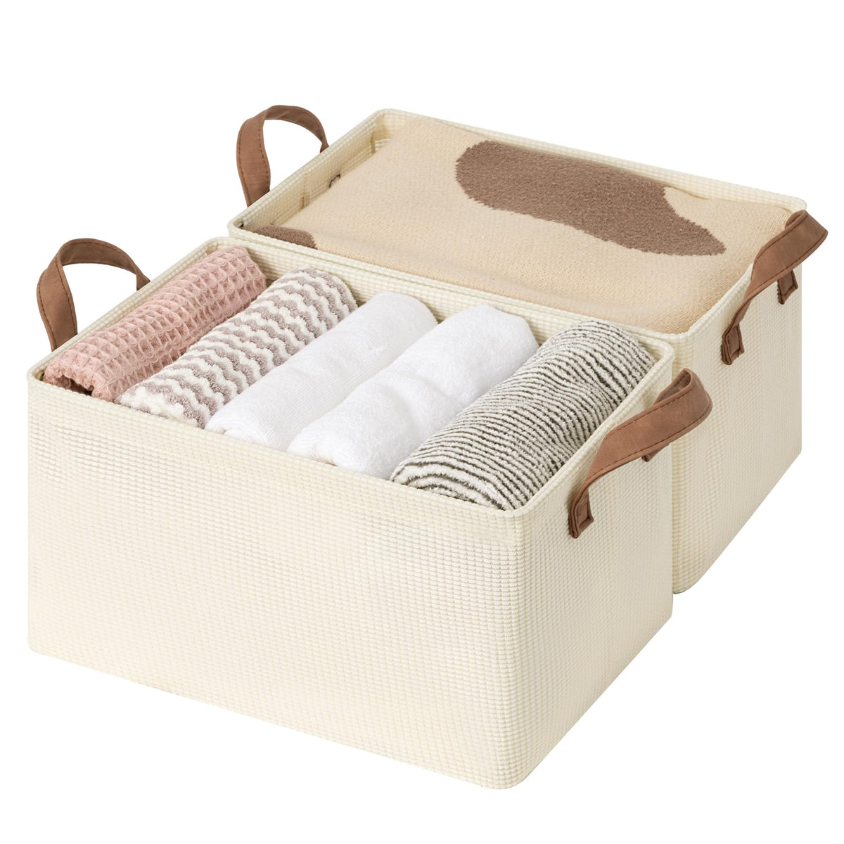StorageWorks Storage Basket for Shelves, Storage Bins, Beige, 2-Pack