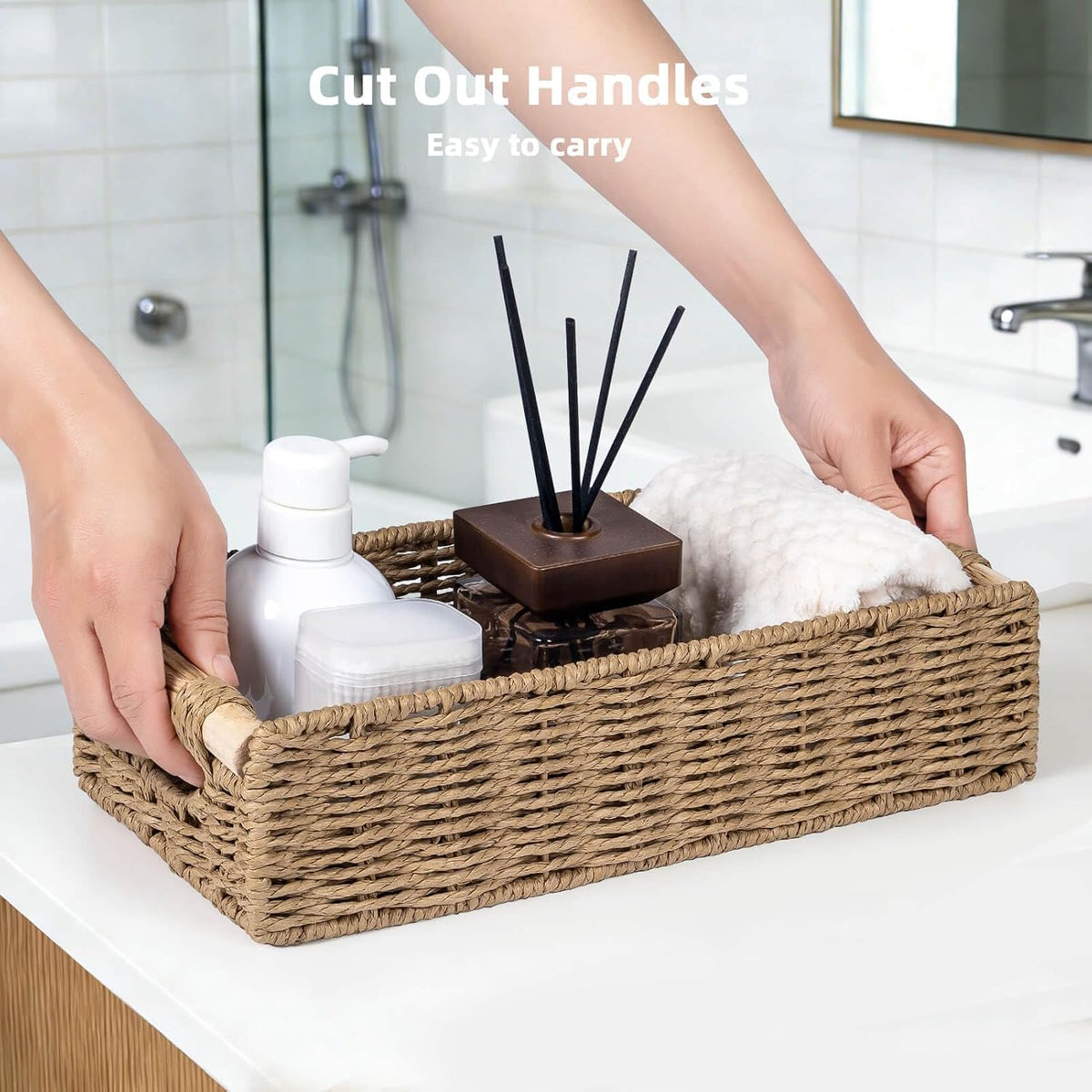 CubesLand Back of Toilet Storage Basket for Organizing W/Cut Out Handle