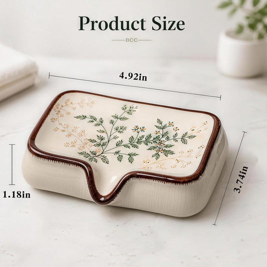 Vintage Floral Ceramic Soap Dish, Self Draining Soap Holder for Bathroom Shower