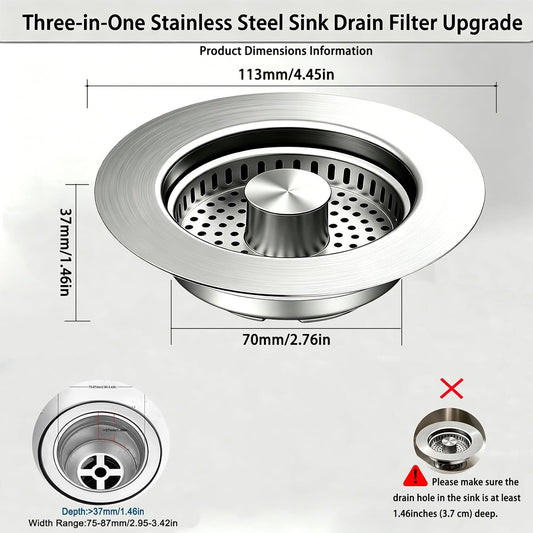 3 in 1 Kitchen Sink Stopper, Pop Up Kitchen Sink Drain Strainer