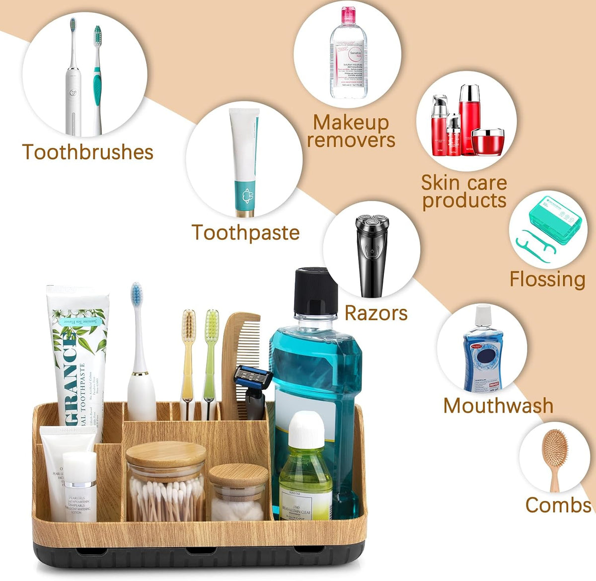 GFWARE Bathroom Organizers and Storage - Detachable 7 Slots Kids Electric Toothbrush and Toothpaste Holde Drainage for Bathroom Accessories Organization Counter Vanity Storage