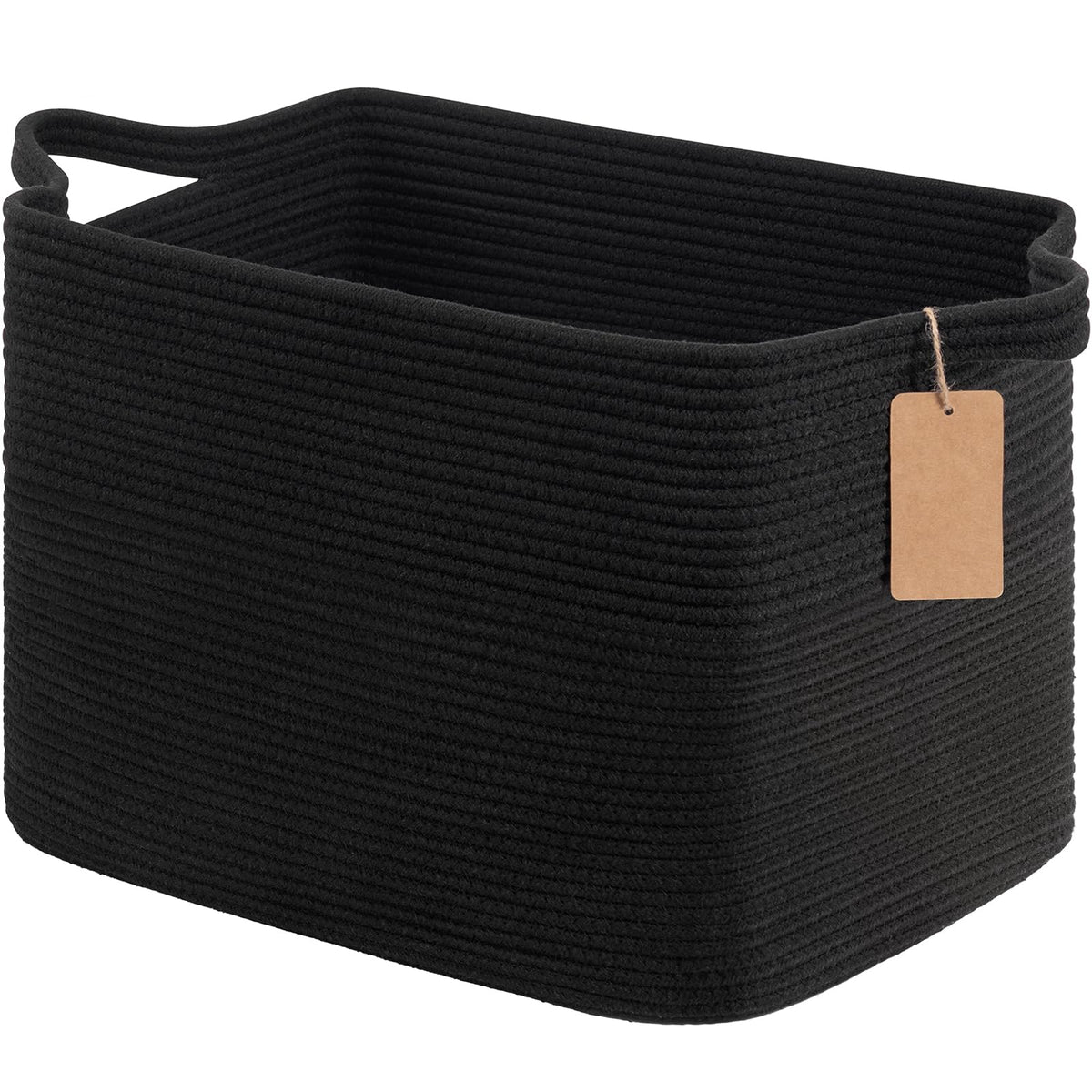 Goodpick Woven Rope Storage Basket for Shelves, Rectangle, Black