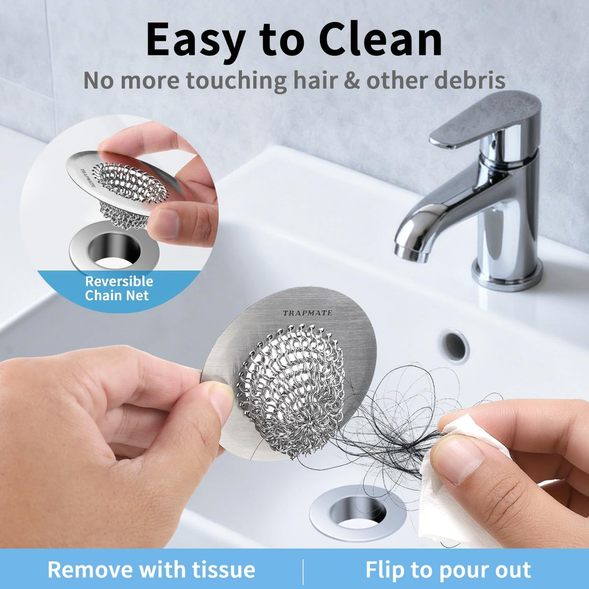 TRAPMATE Shower Drain Hair Catcher, 2.8" Bathtub Stopper Drain Strainer Kit