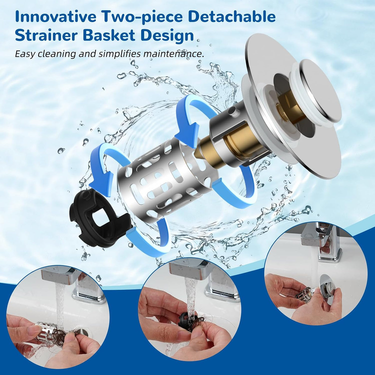 Hibbent 2 PCS Upgraded 3 in 1 Bathroom Sink Drain Strainer, Pop Up Stopper