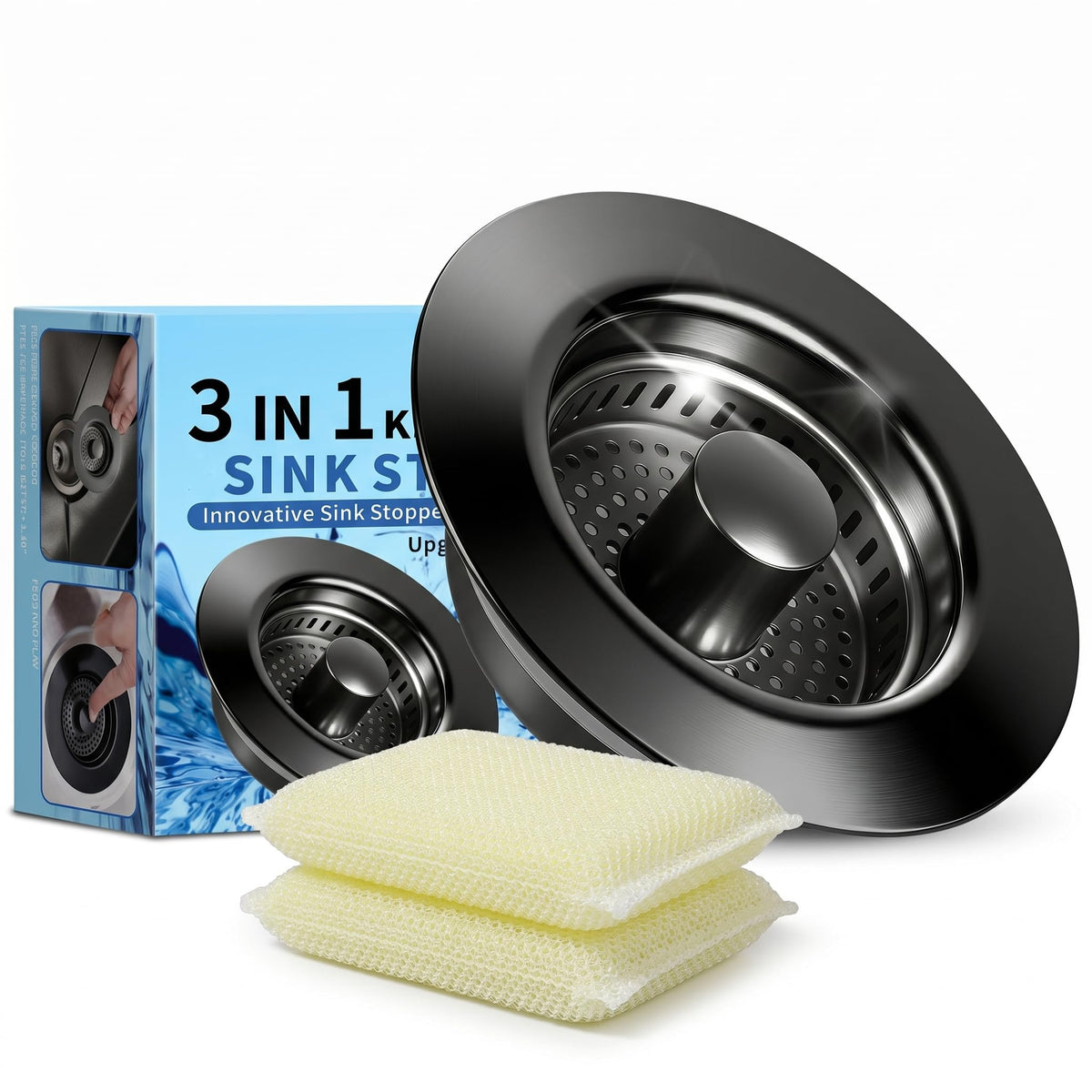 3-in-1 Kitchen Sink Drain Strainer - Pop Up Sink Stopper, Stainless Steel Sink Drain Strainer, Kitchen Sink Stopper & Drain Plug with Anti-Clogging Basket,Sink Strainer Fits US Standard 3-1/2'' Drains