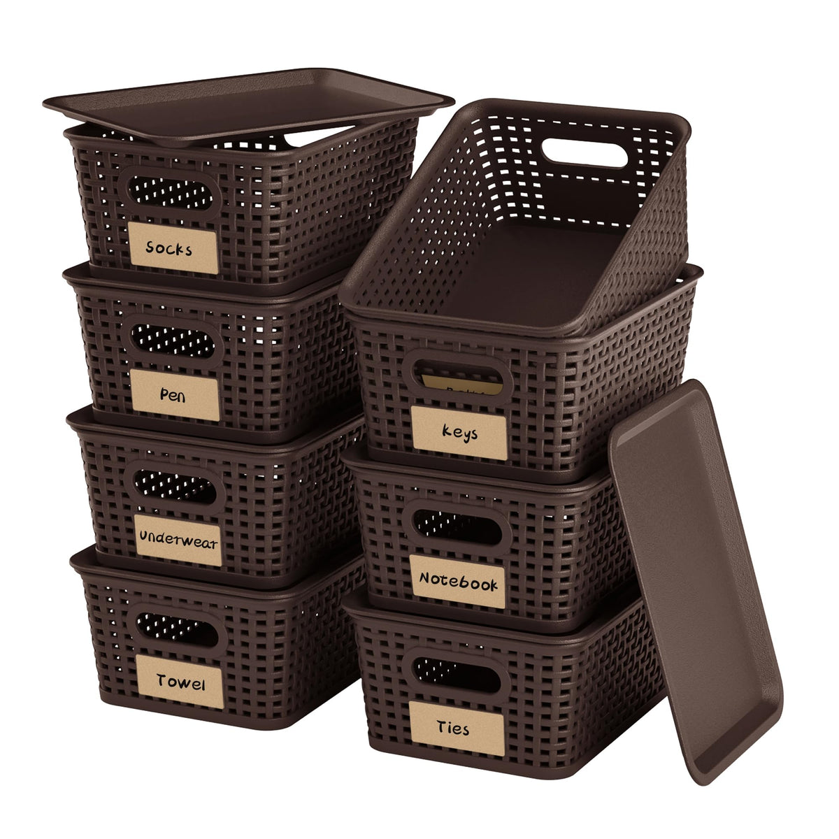 6 Pack Plastic Storage Baskets with Lid,White Stackable Bins