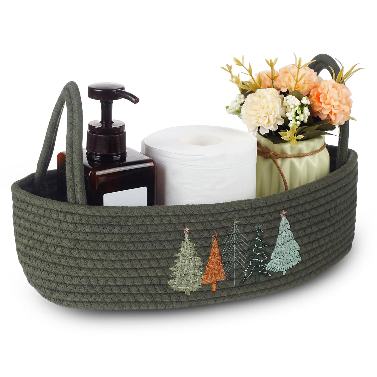 Vesici Eucalyptus Toilet Paper Storage Basket with Handles, Cotton Rope