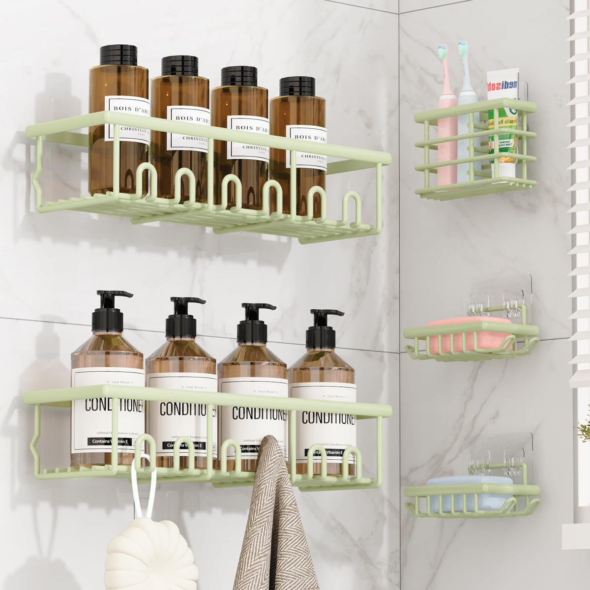8 Pack Adhesive Bathroom Holders & Dispensers for Kids & Adults, Black