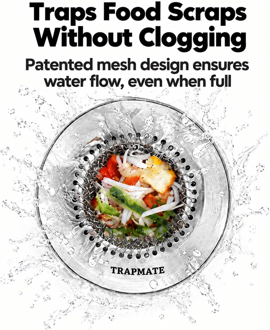 TRAPMATE Kitchen Sink Drain Strainer, 4.4" Reversible Chain Mesh Basket
