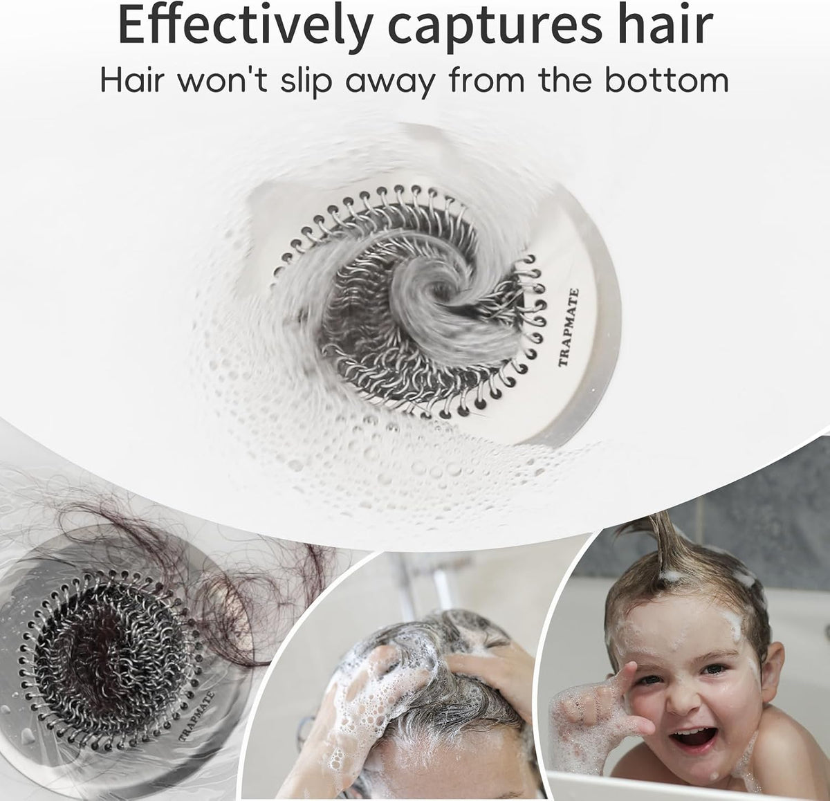 TRAPMATE Shower Drain Hair Catcher, Easy Flip Clean Bathtub Drain Protector
