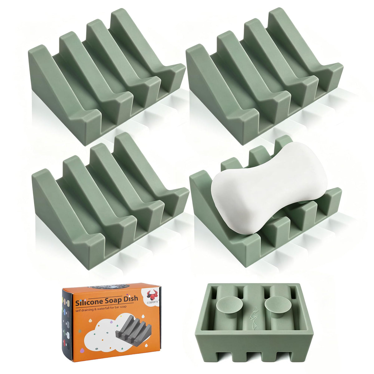 Soap Dish Holder for Shower with Suction Cup, Silicone Soap Holder & Saver Self-Draining Bar Soap Dish Keeps Soap Dry for Bathroom, Kitchen, Bathtub, Extends Soap Life (LightGrey-1Pack)