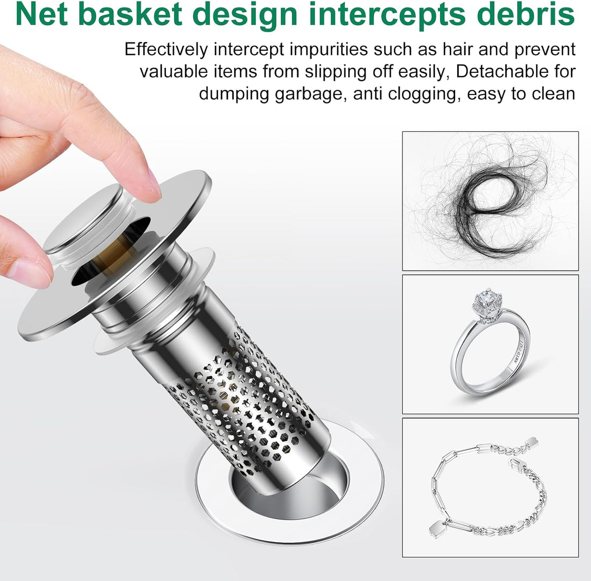 Bathroom Sink Drain Strainer,Universal Pop-Up Sink Stopper Hair Catcher