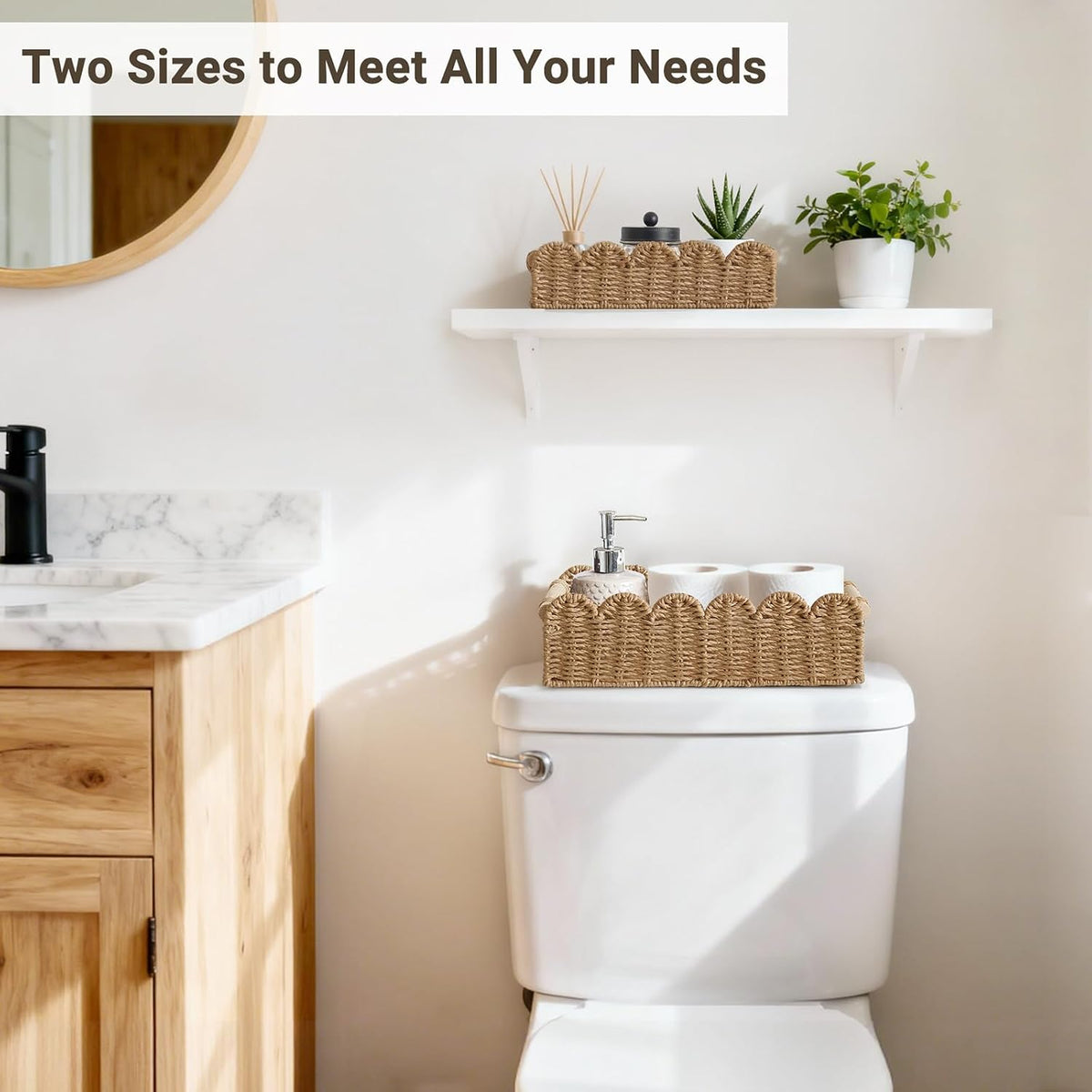 Dahey Toilet Paper Storage Basket 2 Pack Bathroom Scalloped Tank Basket