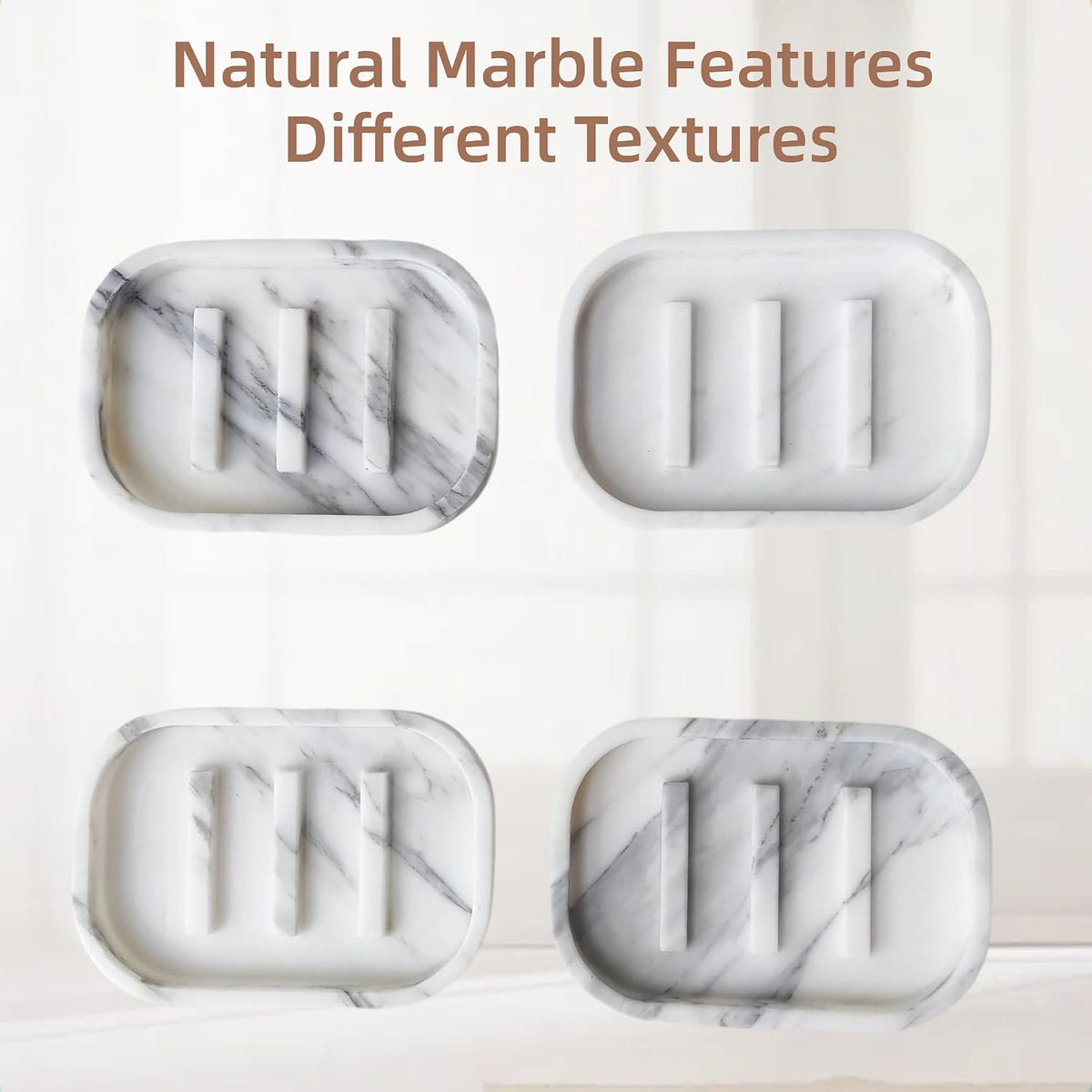 Natural Marble Soap Dish for Bathroom Shower Sink，Stone Soap Holder with Drying