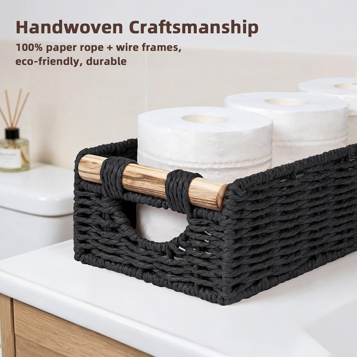 CubesLand Back of Toilet Storage Basket for Organizing W/Cut Out Handle