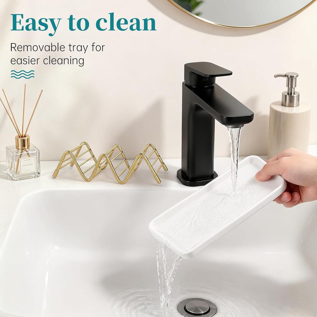 Stainless Steel Soap Dish Draining Soap Holder with Ceramic Tray, Gold