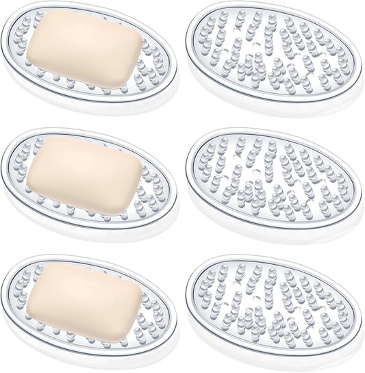 6 Pcs Soap Dish with Holes for Kitchen Bathroom, Clear