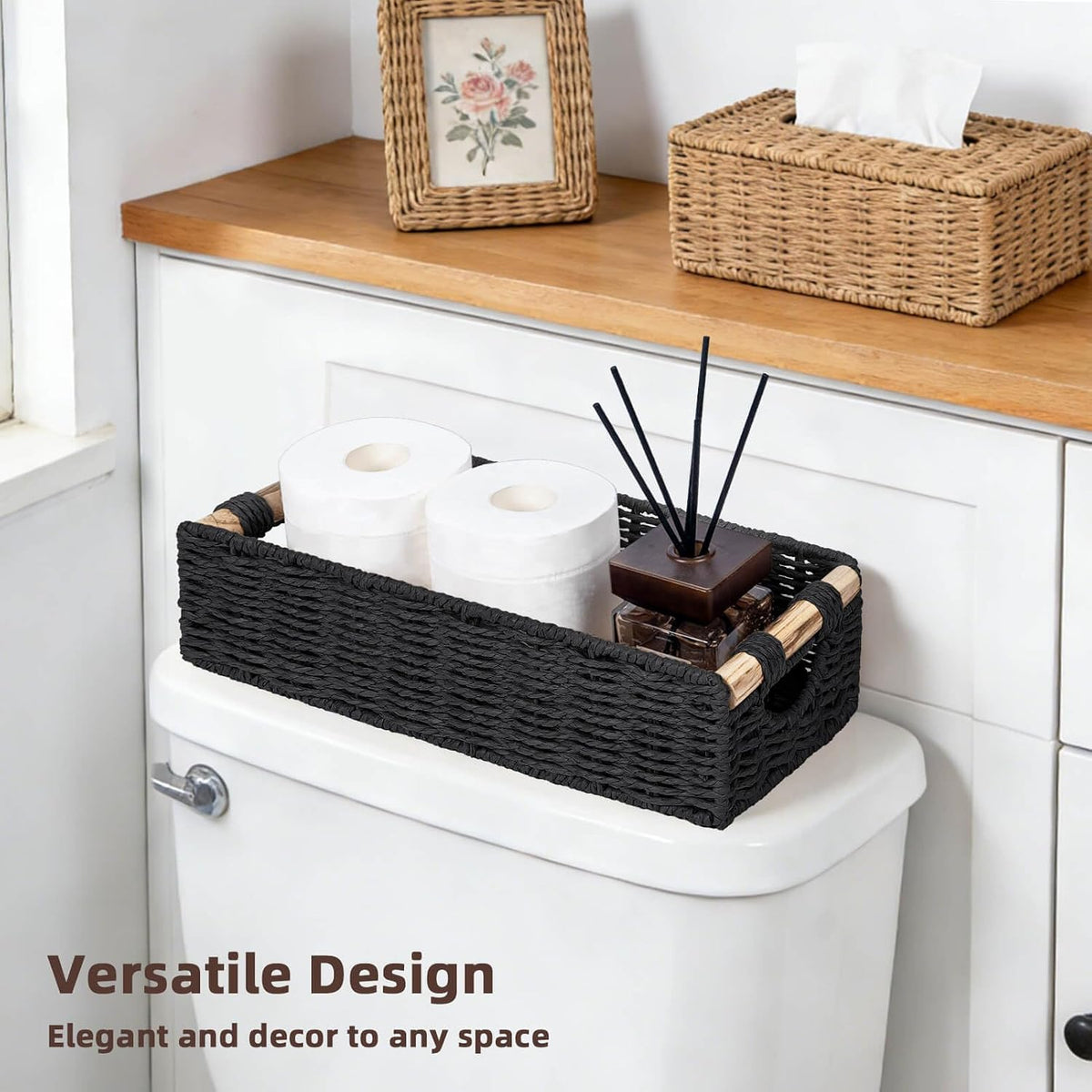 CubesLand Back of Toilet Storage Basket for Organizing W/Cut Out Handle