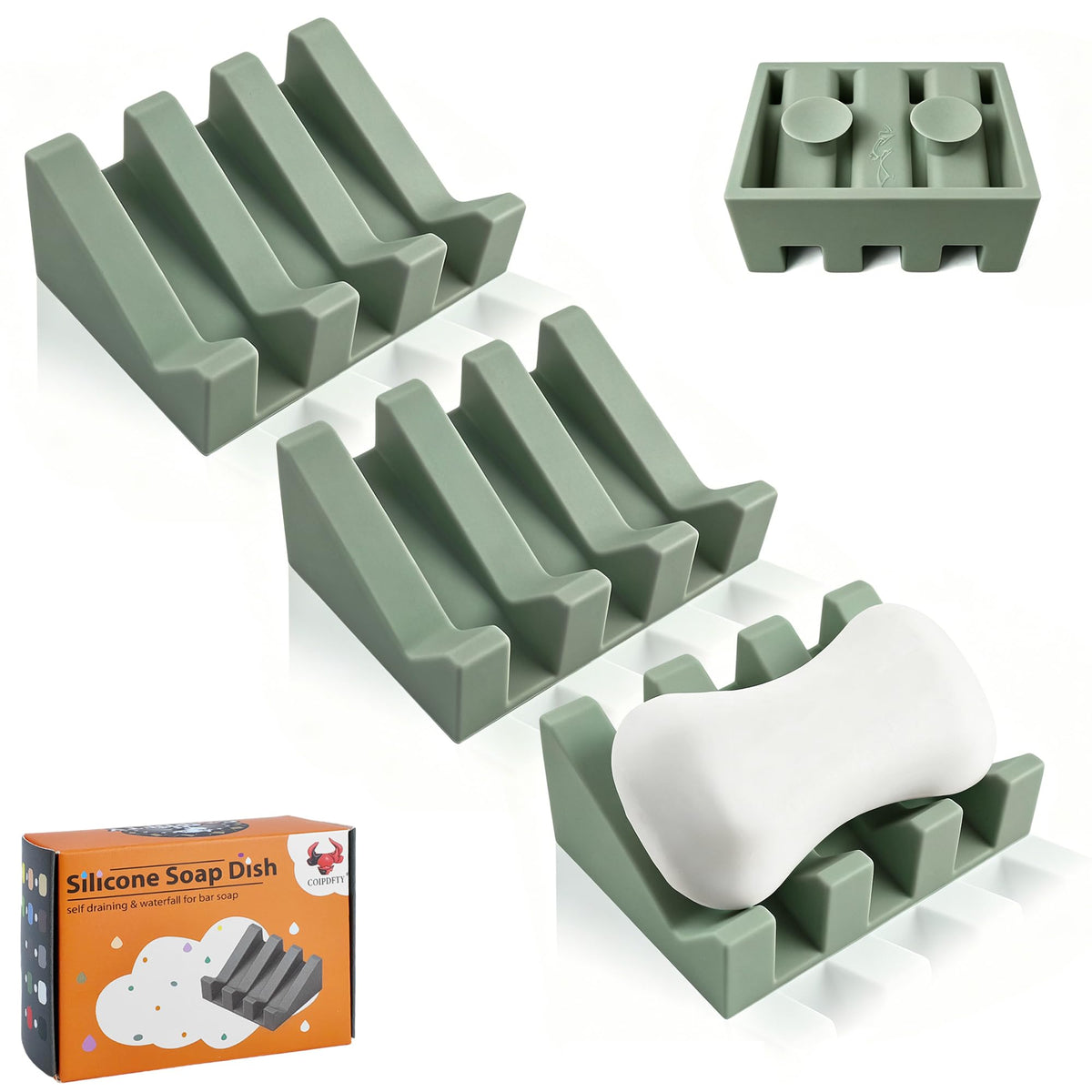 Soap Dish Holder for Shower with Suction Cup, Silicone Soap Holder & Saver Self-Draining Bar Soap Dish Keeps Soap Dry for Bathroom, Kitchen, Bathtub, Extends Soap Life (LightGrey-1Pack)
