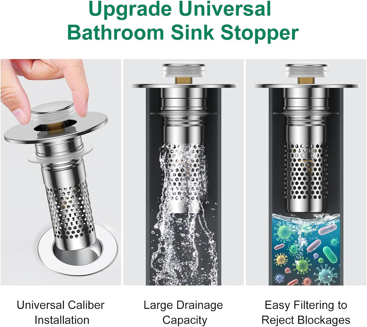 Bathroom Sink Drain Strainer,Universal Pop-Up Sink Stopper Hair Catcher