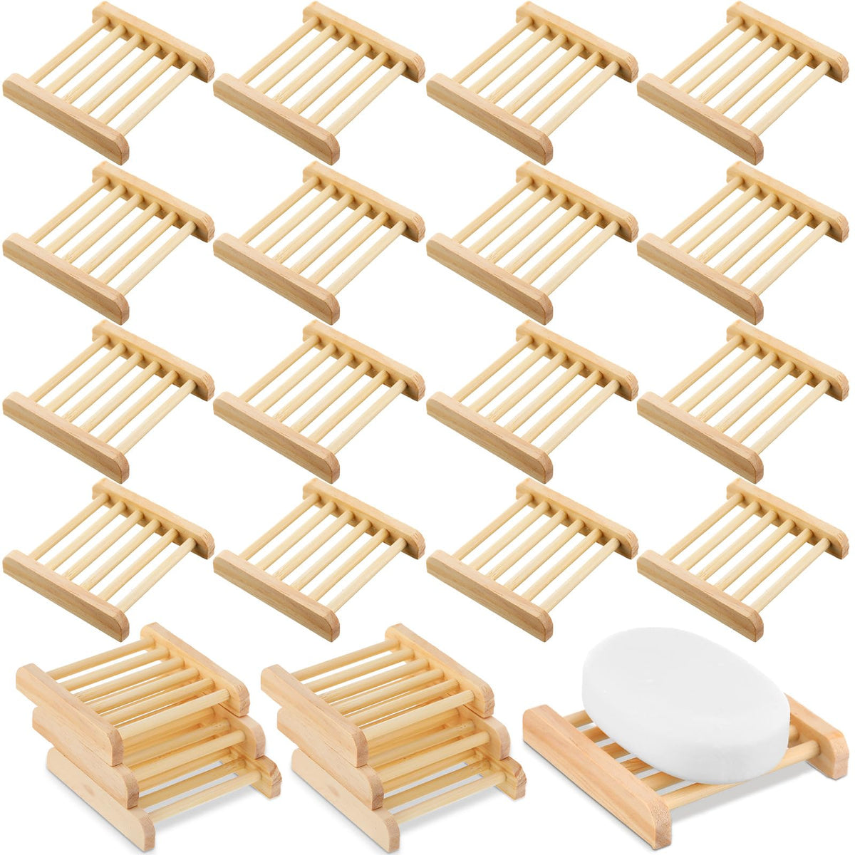 Amyhill 100 Pcs Bamboo Soap Dish Bulk Soap Holder Draining,Wooden Color